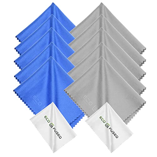 Eco-Fused Paños de limpieza de microfibra, 10 paños y 2 paños blancos, ideal para limpiar gafas, lentes de cámara, iPad, tabletas, teléfonos, iPhone, teléfonos Android, pantallas LCD y otras superficies delicadas