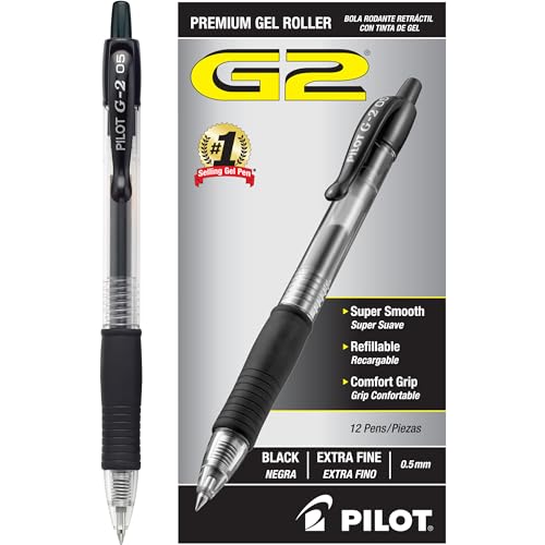 Pilot G2, Bolígrafo Retráctil, Tinta Gel Negra, Usa Repuesto, Doce Piezas (31002)