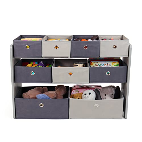 Humble Crew Organizador de juguetes para niños con 9 contenedores de tela de almacenamiento, color gris
