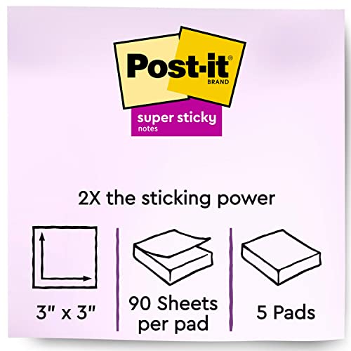 Post-it Bloc de notas adhesivas, con el doble de capacidad de adherencia, 7.62 cm x 7.62 cm, amarillo eléctrico, 45 hojas por bloc, tres blocs por paquete (3321-SSY)