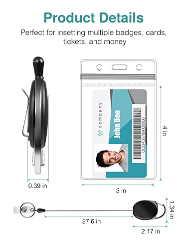 Puroma - Carrete retráctil con mosquetón vertical resellable impermeable para tarjetas de identificación y llavero para tarjetero, llavero