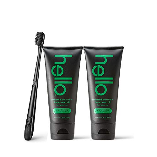 Hello Oral Care Activated charcoal + hemp sls free whitening toothpaste and black bpa-free toothbrush