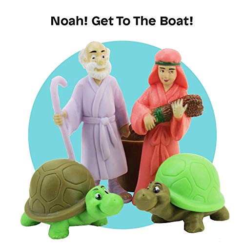 Boley Noah's Ark - Juego de 29 piezas de juguetes de historia bíblica para niños con barco, cifras de Noé y esposa, animales del zoológico y accesorios de granero, juegos bíblicos para niños y niñas