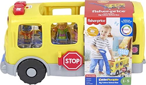 Fisher-Price Little People Big Yellow camión, Juguete Musical para Empujar y Tirar con escenarios Inteligentes para niños pequeños y preescolares