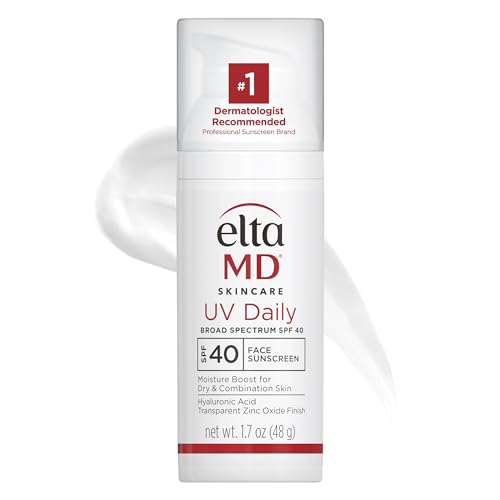 EltaMD Protector solar UV Daily Face hidratante con ácido hialurónico, amplio espectro SPF 40, loción de óxido de zinc transparente, a base de minerales UVA, protección solar UVB, 1.7 onzas