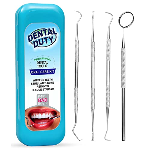 Dental Hygiene Kit - Calculus & Plaque Remover Set - Stainless Steel Tarter Scraper, Tooth Pick, Dental Scaler And Mouth Mirror.Dentist Home Use Tools (Teal)