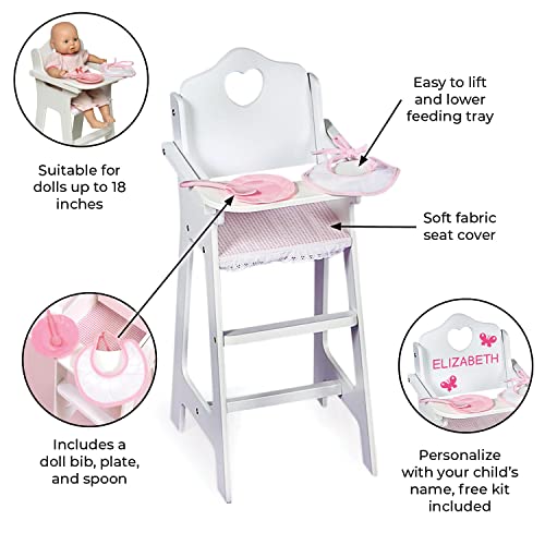 Badger Basket White Doll High Chair with Plate, Bib, and Spoon (Fits American Girl Dolls)