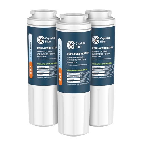 Crystala Filters UKF8001 - Filtro de agua compatible con Whirlpool 4396395, filtro 4, Maytag UKF8001, EDR4RXD1, UKF8001AXX, UKF8001P, Puriclean II, PH21500 (3 unidades)