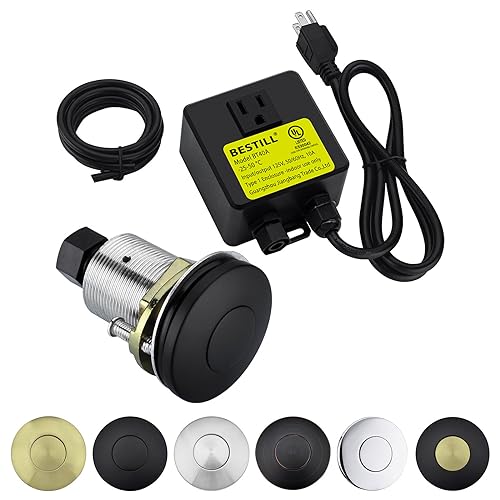 BESTILL Kit de interruptor de aire para eliminación de basura, botón de acero inoxidable, interruptor de encendido/apagado superior del fregadero para triturador de residuos de alimentos