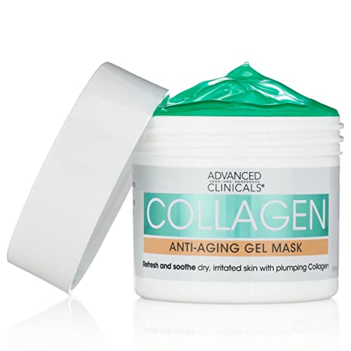 Advanced Clinicals Collagen Anti-Aging Gel Mask with Coconut Oil and Rosewater. Plumping mask for wrinkles, fine lines. Supersize 5oz (5oz)