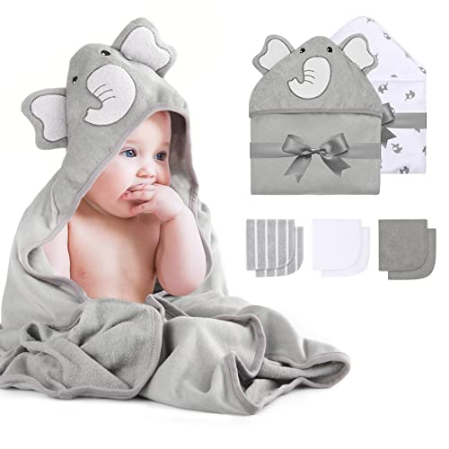 Momcozy Toalla con capucha para bebé, 8 piezas de toalla de baño para niños o niñas, juego de toallas y toallas de bebé con bonito diseño, toalla de ducha de bebé, regalo para recién nacidos, bebés y niños pequeños