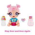 MGA Entertainment Glitter Babyz Muñeca Dreamia Stardust con 3 Cambios de Color mágicos, Pelo Rosa y Vestido arcoíris, Incluye pañal, biberón y Chupete Reutilizables, Edad: 3+ años