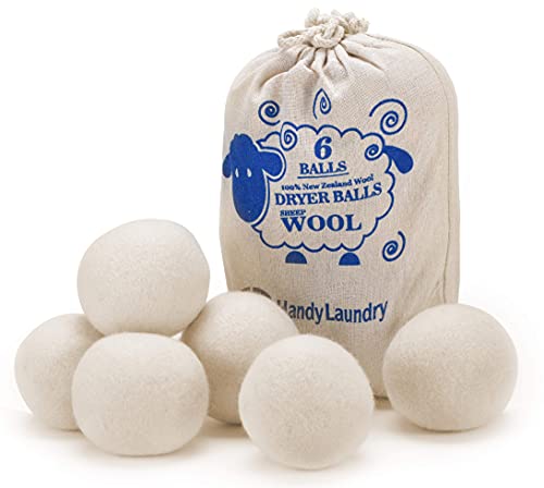 Handy Laundry Pelotas de lana secadoras – Suavizante de tela natural, reutilizable, reduce las arrugas de la ropa y ahorra tiempo de secado. La bola de secador grande es una mejor alternativa a las bolas de plástico y suavizante líquido.