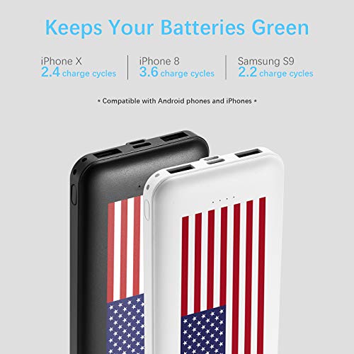 Miady Cargador portátil dual USB de 10000 mAh, cargador de energía de carga rápida con entrada USB C, cargador de respaldo para iPhone X, Galaxy S9, Pixel 3 y etc.