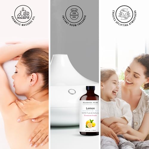 Majestic Pure Lemon Essential Oil for Aromatherapy, 5x Extra Strength, 4 fl. Oz