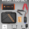 Powrun P-ONE - Arrancador de salto portátil de 2000 A, paquete de refuerzo de batería para motores de gas de hasta 8.0 L y diésel de 6.5 L, arranque de batería de 12 V con visualización LCD