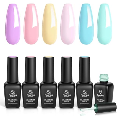 beetles Gel Polish - Set de esmaltes de uñas en gel pastel Beetles, esmalte en gel para primavera y verano, juego de esmalte en gel remojo, se requiere lámpara de uñas, 7,3 ml cada botella, decoración de Pascua, caja de regalo