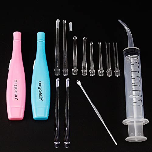 Airgoesin 2 Lighted Tonsil Stone Remove Tool, 6 Tips, Tonsillolith Pick Case + Irrigator Curved Clean Syringe