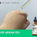 Aceite de argán marroquí, certificado USDA, orgánico, virgen, 100% puro, prensado en frío por Kate Blanc. Estimula el crecimiento para cabello seco y dañado. Hidratante para la piel. Protector de uñas.