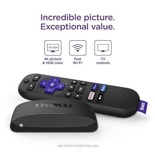 Roku Express 4K+ | Reproductor Multimedia de transmisión HD/4K/HDR con transmisión inalámbrica Suave y Control Remoto de Voz Roku con Controles de TV, Incluye Cable HDMI Premium