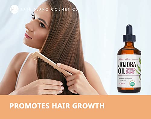 Jojoba Oil (4 oz), USDA Certified Organic, 100% Pure, Cold Pressed, Unrefined. Revitalizes Hair and Gives Skin a Radiant, Youthful Look. Great treatment for Face, Lips, Cuticles, Stretch Marks, Beard