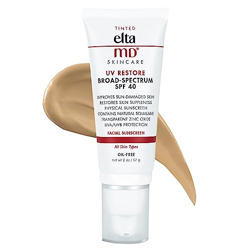 EltaMD UV Restore SPF 40 Anti Aging Face Moisturizer For Women, Broad Spectrum Physical Sunscreen with Zinc Oxide, Tinted Face Sunscreen, Anti Aging Moisturizer, Improves Skin Smoothness, 2 OZ Tube