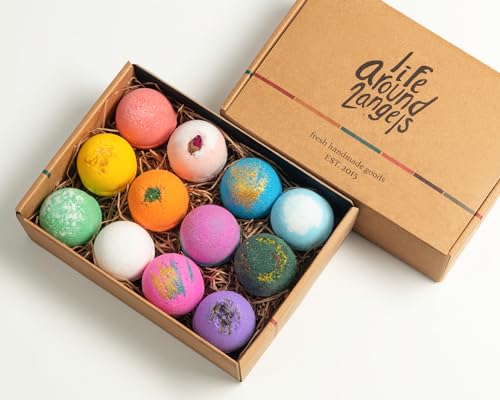 LifeAround2Angels Bath Bombs Gift Set 12 USA made Fizzies, Shea & Coco Butter Dry Skin Moisturize, Perfect for Bubble & Spa Bath. Handmade Birthday Mothers day Gifts idea For Her/Him, wife, girlfriend