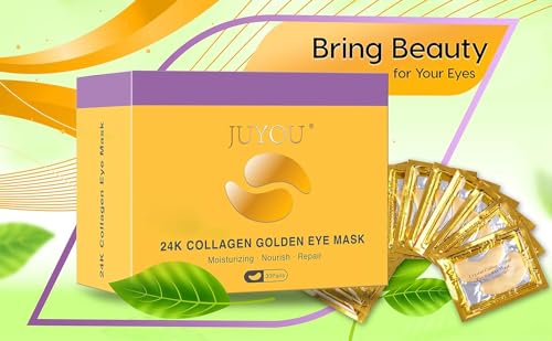 24k Gold Eye Mask, Collagen Eye Mask Pads, Dark Circle Eye Treatment, Under Eye Mask Gold, Under Eye Patches, Hydrogel Eye Patch, Eye Gel Mask(30 Pairs)