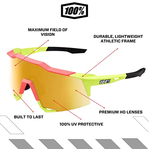 100% Speedcraft - Gafas de sol deportivas de rendimiento – Gafas deportivas y de ciclismo (suave tacto negro, lente de espejo multicapa roja HiPER)