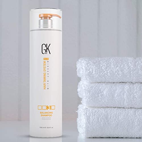GK HAIR Global Keratin Balancing Shampoo (33.8 Fl Oz/1000ml) For Oily & Color Treated Hair Deep Cleansing, Restores pH Levels Ideal for Over-Processed and Environmentally Stressed Hair