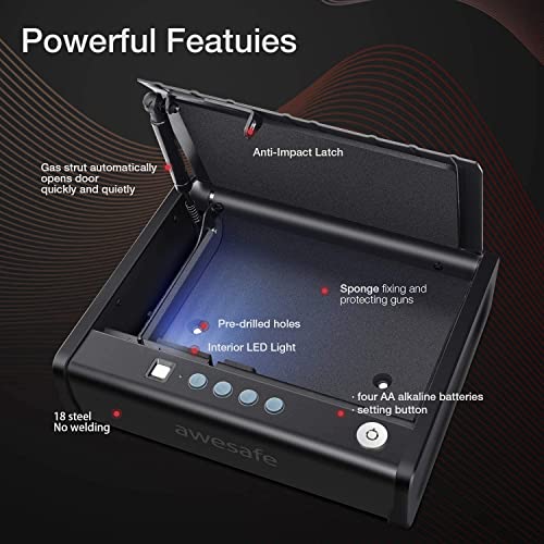 awesafe - Caja fuerte para pistola con identificación de huellas dactilares y bloqueo biométrico con capacidad de pistola