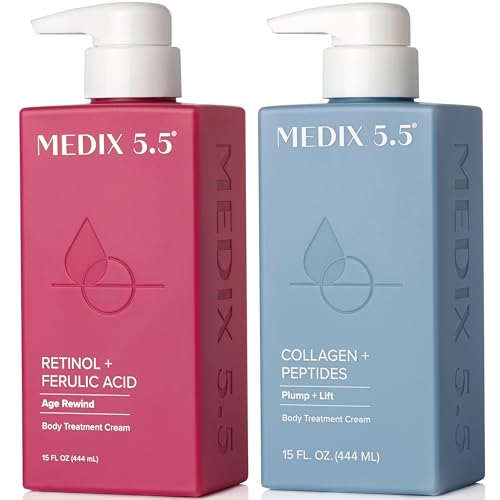 Medix 5.5 Retinol Cream and Collagen Cream Set. Medix 5.5 Retinol Cream with Ferulic Acid targets Crepey Skin, Wrinkles and Sun Damaged Skin. Collagen Cream firms and tightens Sagging Skin. Two 15oz
