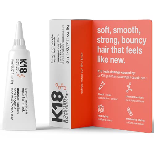 K18 Mascarilla de reparación molecular sin enjuague para el cabello, tratamiento de velocidad de 4 minutos, renueva el daño del cabello del color, servicios químicos del calor