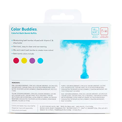 Munchkin Color Buddies Humectante Agua de Baño Color Tabletas y Dispensador de Juguetes, 20 Tabletas