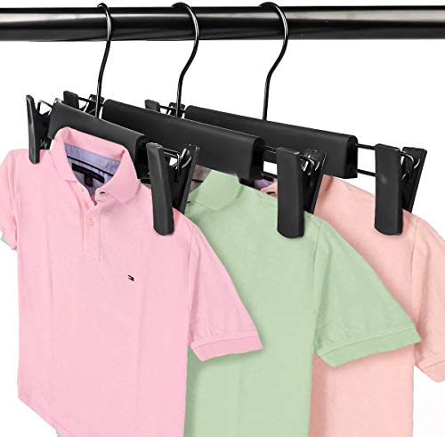 Warom - Perchas para pantalones, 20 unidades, de plástico negro, con clips grandes antideslizantes y gancho giratorio de 360 grados