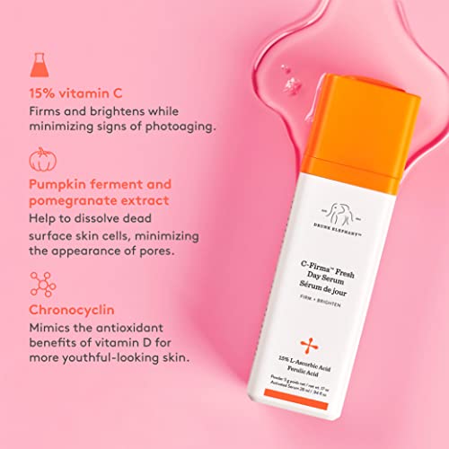 Drunk Elephant C-Firma Day Serum. Brightening and Tightening Gluten-Free Face Serum with 15 Percent Ascorbic Acid (1 ounce)