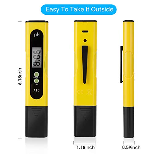 Medidor digital de pH – 0,01 PH de alta precisión de calidad del agua PH 0,0-14,0 PH Monitor ATC Pocket Pen Analyzer Pool Water Aquarium Pocket Pocket Portable (amarillo)