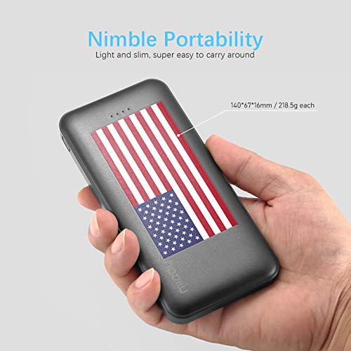 Miady Cargador portátil dual USB de 10000 mAh, cargador de energía de carga rápida con entrada USB C, cargador de respaldo para iPhone X, Galaxy S9, Pixel 3 y etc.