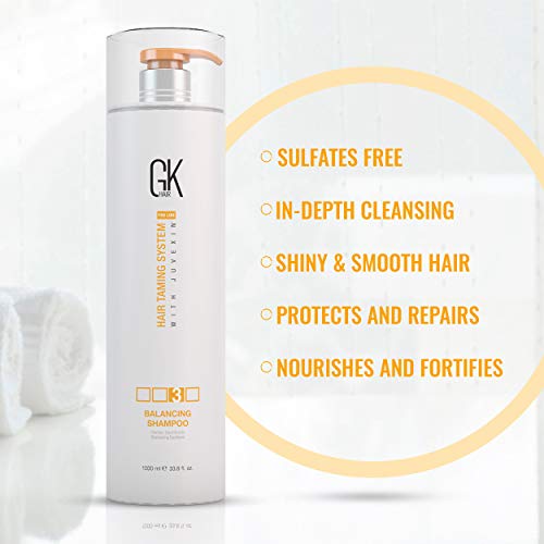 GK HAIR Global Keratin Balancing Shampoo (33.8 Fl Oz/1000ml) For Oily & Color Treated Hair Deep Cleansing, Restores pH Levels Ideal for Over-Processed and Environmentally Stressed Hair