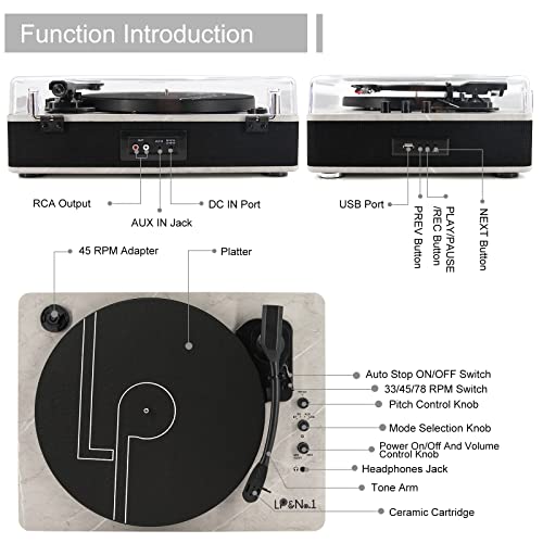 LP&No.1 Tocadiscos Bluetooth Tocadiscos con Altavoces Integrado