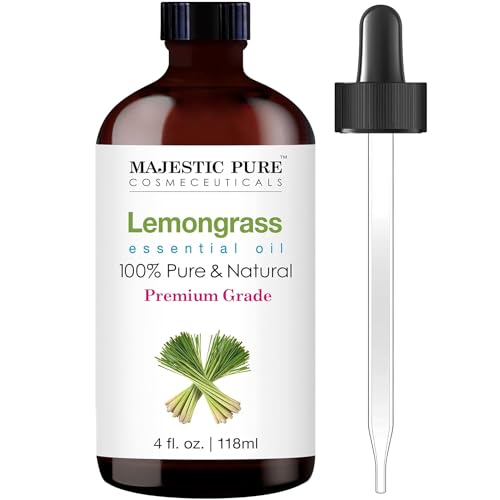 Majestic Pure Lemongrass Essential Oil, 100% Pure and Natural with Therapeutic Grade, Premium Quality Lemongrass Oil, 4 Fl. Oz.