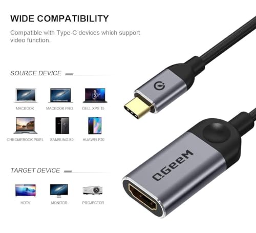 QGeeM USB C to HDMI Adapter 4K Cable, USB Type-C to HDMI Adapter [Thunderbolt 3/4] HDMI Adapter for Laptop MacBook Pro/Air, Galaxy S10/S9/S8, DELL XPS 13/15, Pixelbook, Surface Pro and More(Pink)