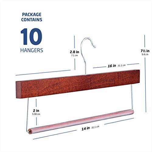 Pantalones de madera de alta calidad con barra antideslizante (paquete de 10) acabado suave, ganchos de madera duraderos, delgados y elegantes para ahorrar espacio, gancho de 360°, ideal para pantalones, jeans, pantalones de mezclilla, pantalones etc