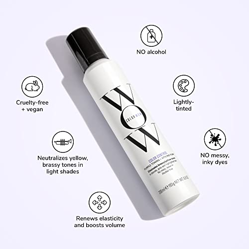 Color WOW Color WOW Control de color púrpura tonificación + espuma de peinado para cabello rubio, 6.8 oz, 6.8 oz