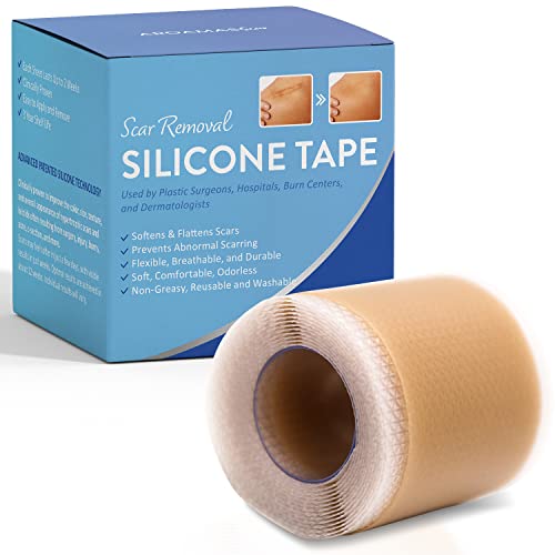 Aroamas Scar Hojas de silicona para eliminar cicatrices de cicatriz, cinta de silicona de 4 x 152 cm para suavizar y aplanar cicatrices, acné, cesárea, cirugía de queloide, extracción sin dolor, reutilizable, lavable, suministro de 6 a 8 meses