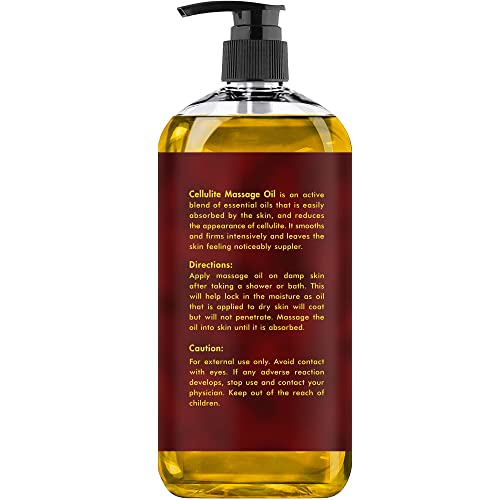 Majestic Pure Natural Cellulite Massage Oil, Unique Blend of Massage Essential Oils - Improves Skin Firmness, More Effective Than Cellulite Cream, 8 fl oz