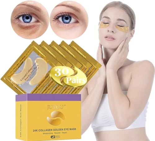 24k Gold Eye Mask, Collagen Eye Mask Pads, Dark Circle Eye Treatment, Under Eye Mask Gold, Under Eye Patches, Hydrogel Eye Patch, Eye Gel Mask(30 Pairs)