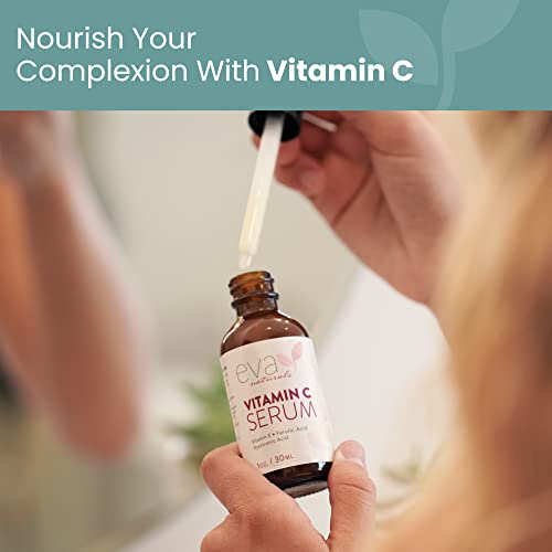 Vitamin C Serum 20% by Eva Naturals (1 oz) - Best Vitamin C Serum for Face, Offers Anti-Aging & Protection Against UV & Free Radical Damage - Hyaluronic Acid, Vitamin E & Turmeric - Enhanced Formula by Eva Naturals