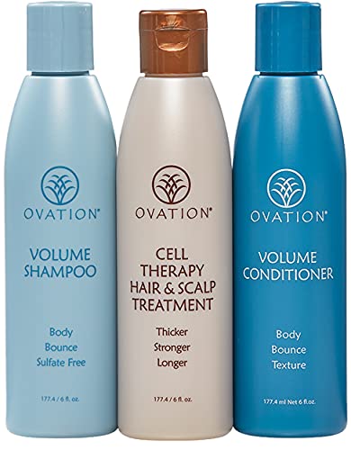 Ovation Volume Cell Therapy System - Salon Quality - Get Stronger, Fuller & Healthier Looking Hair with Natural Ingredients. Includes Volume Therapy Treatment Shampoo and Volumizing Creme Rinse
