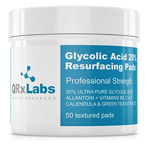Glycolic Acid 20% Resurfacing Pads with Vitamins B5, C & E, Green Tea, Calendula, Allantoin - Exfoliates Surface Skin and Reduces Fine Lines and Wrinkles